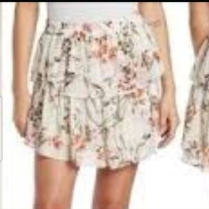 DREW Cream Skater Mini Skirt with Ruffled Tiers